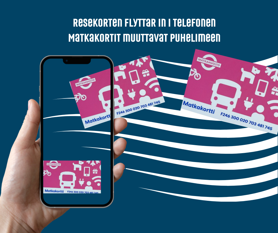 A telephone with travel cards flying at it. Text: The travelcards are moving in to the phone.